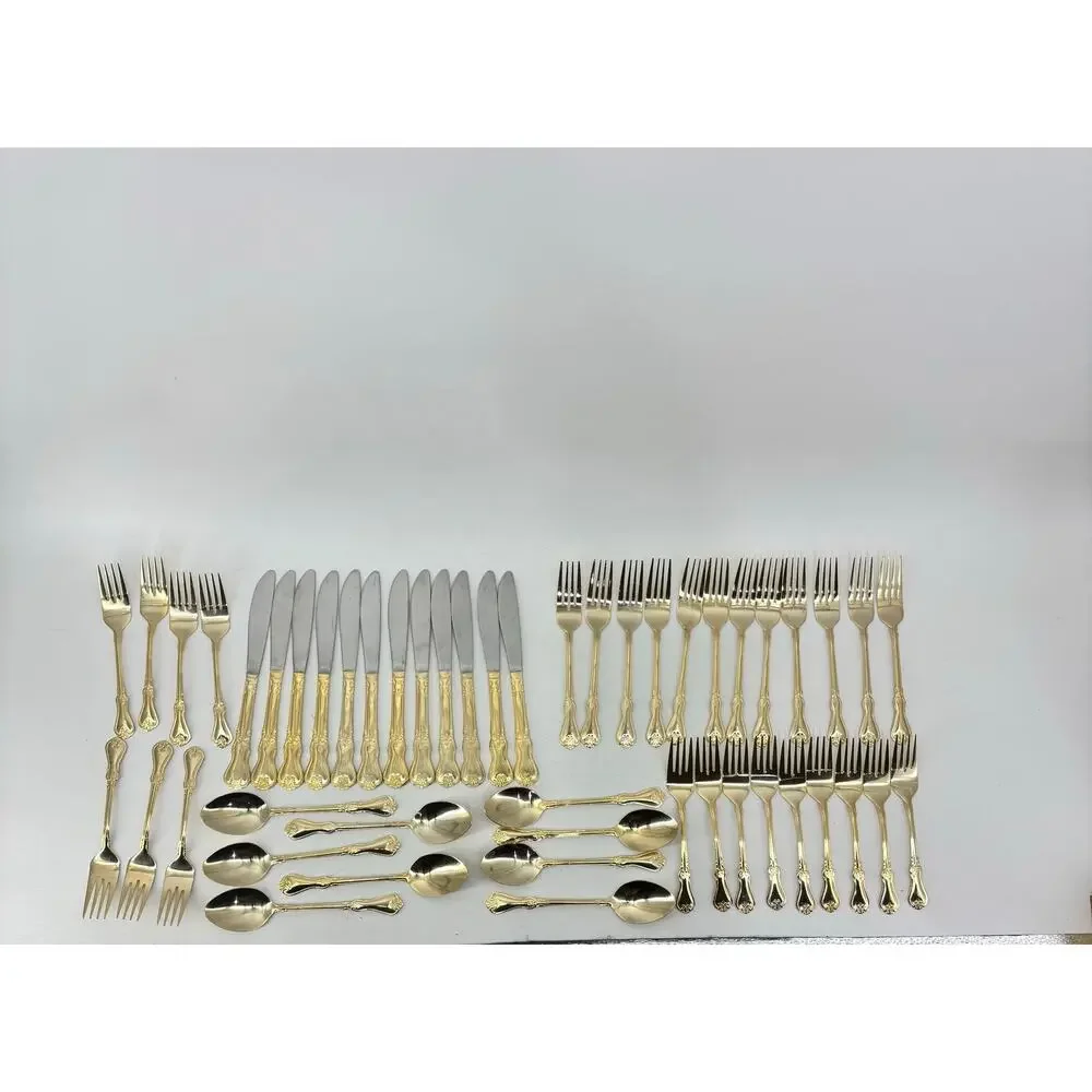 Alco Flatware Gold Tone Hollywood Regency Spoons Forks Knifes 49 Pcs